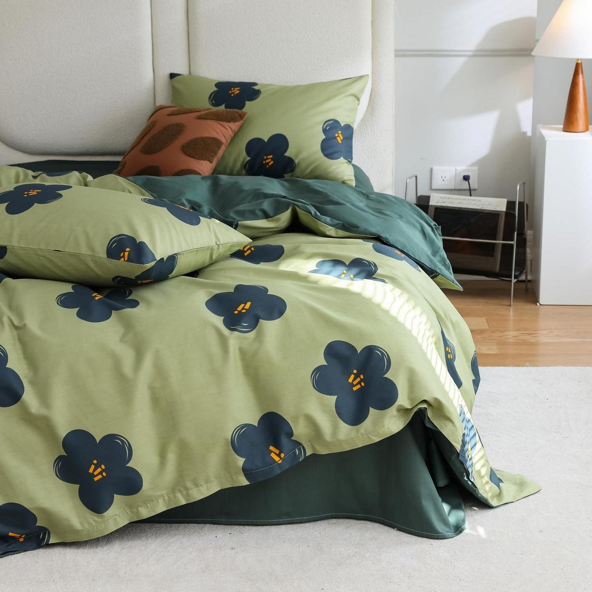 Blumen Bettwäsche Set 200x220 cm Grün Baumwolle
