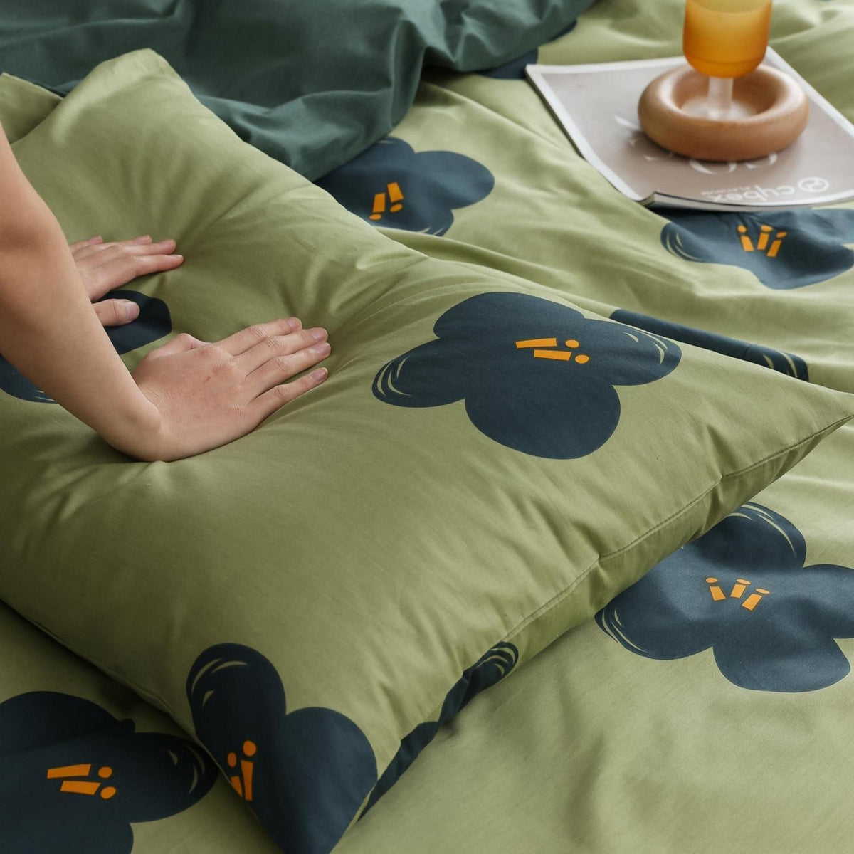 Blumen Bettwäsche Set 200x220 cm Grün Baumwolle