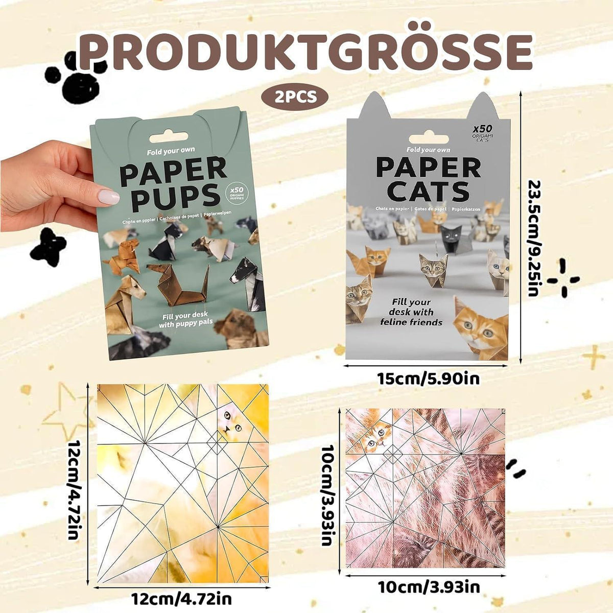 Origami Papier Set Katzen & Hunde mit Anleitung