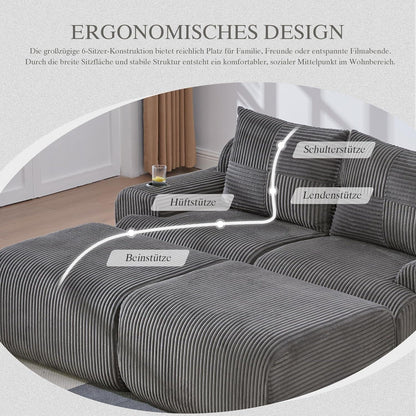 Cord Sofa 2-Sitzer mit Hockern | Getränkehalter & Stauraum