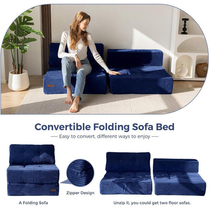 Klappsofa mit Schlaffunktion – Blau, 160x80x40cm