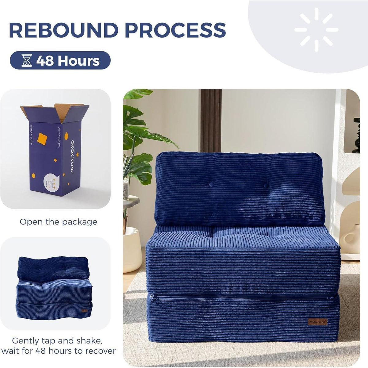 Klappsofa mit Schlaffunktion – Blau, 160x80x40cm
