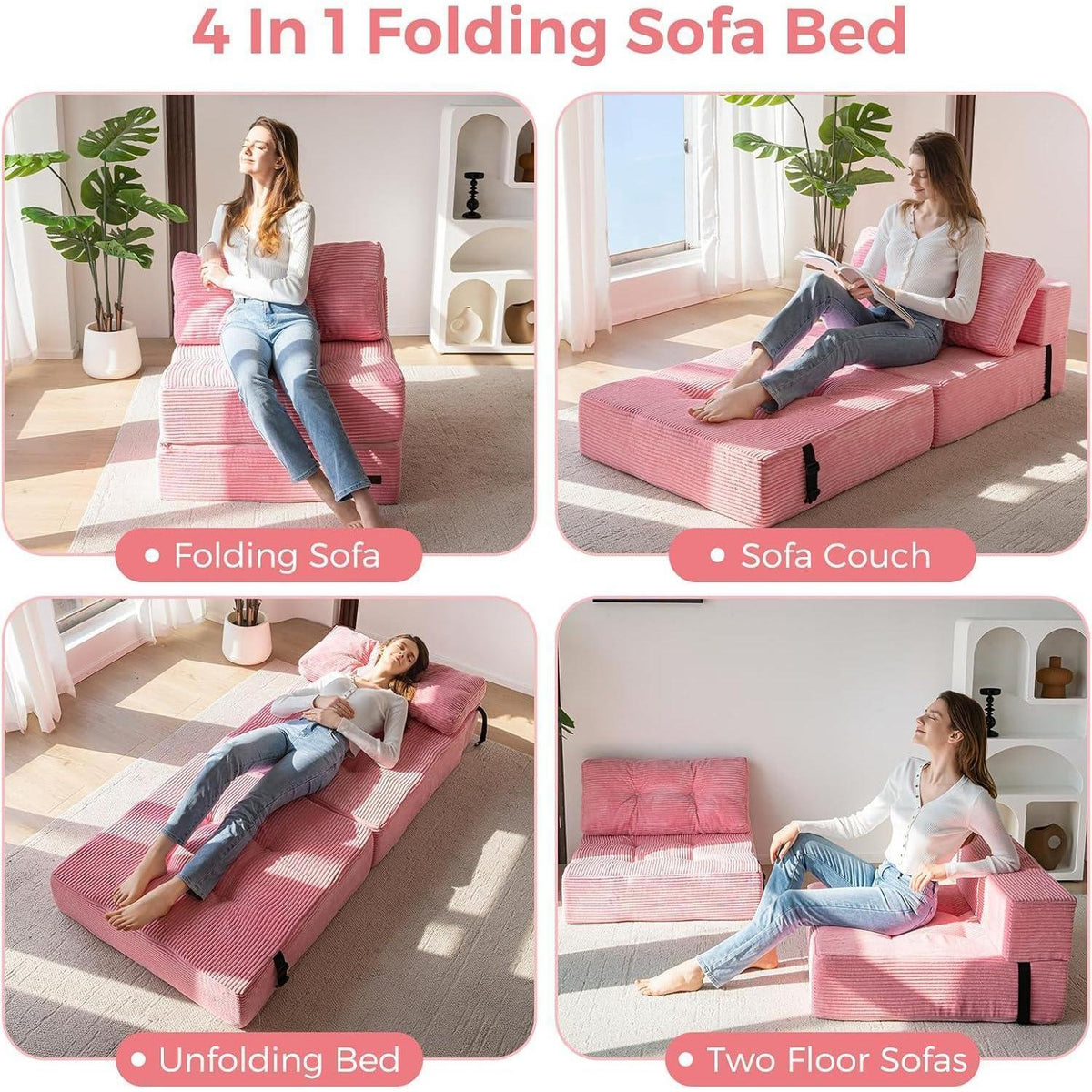Klappsofa mit Schlaffunktion – Rosa Bodensofa & Gästebett