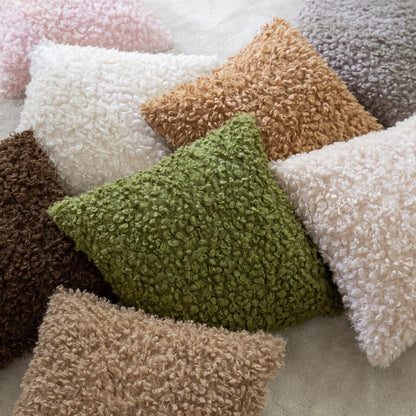 2x Kissenbezug 40x40 cm Aprikosenbeige Faux Pelz Bouclé