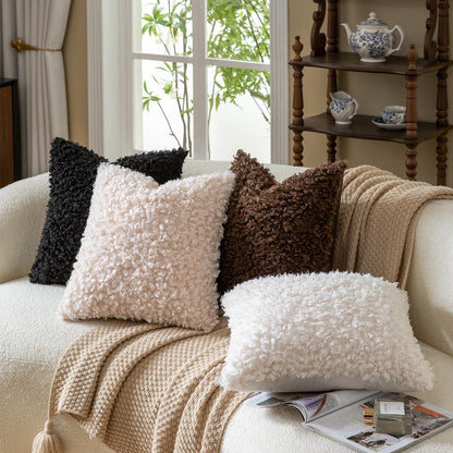 2x Kissenbezug 45x45 cm Creme Bouclé Faux Fell