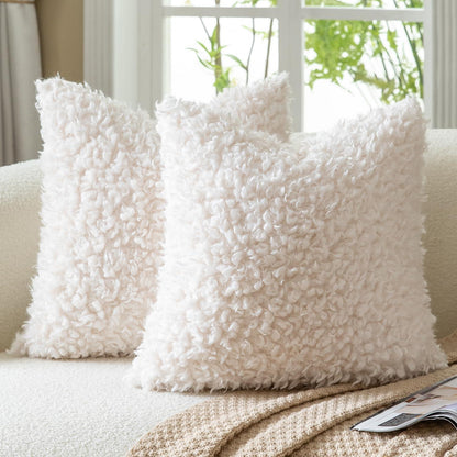 2x Kissenbezug 55x55 cm Creme Bouclé Faux Fell