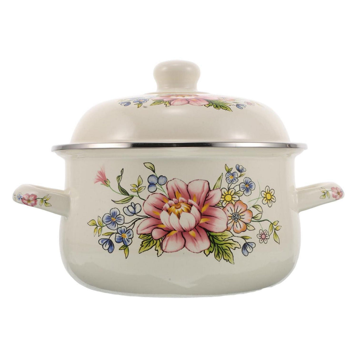 Emaille Kochtopf 1.6L mit Deckel – Vintage Rosen Muster