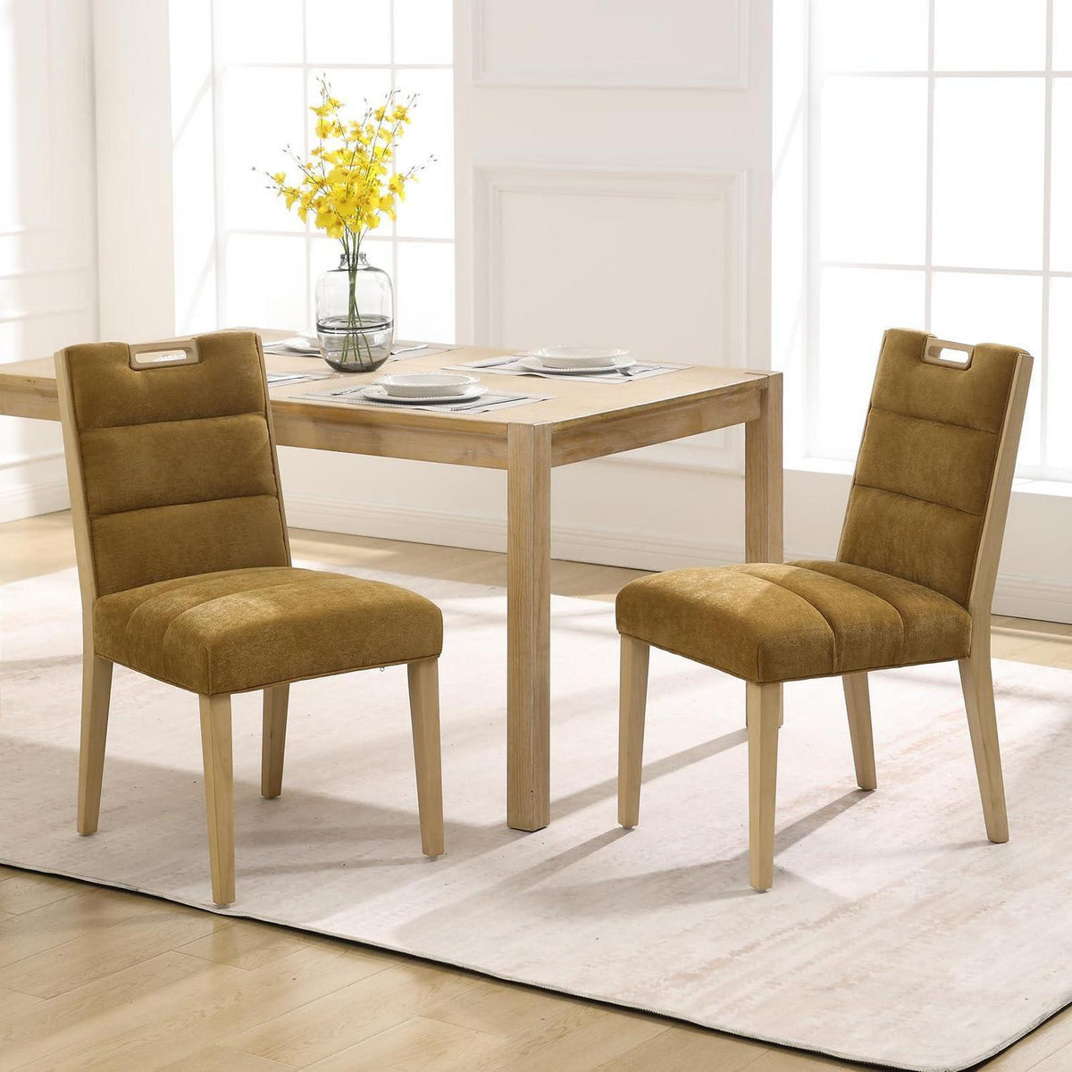 Chenille Esszimmerstühle 2er Set – Bequeme Polsterstühle Holz