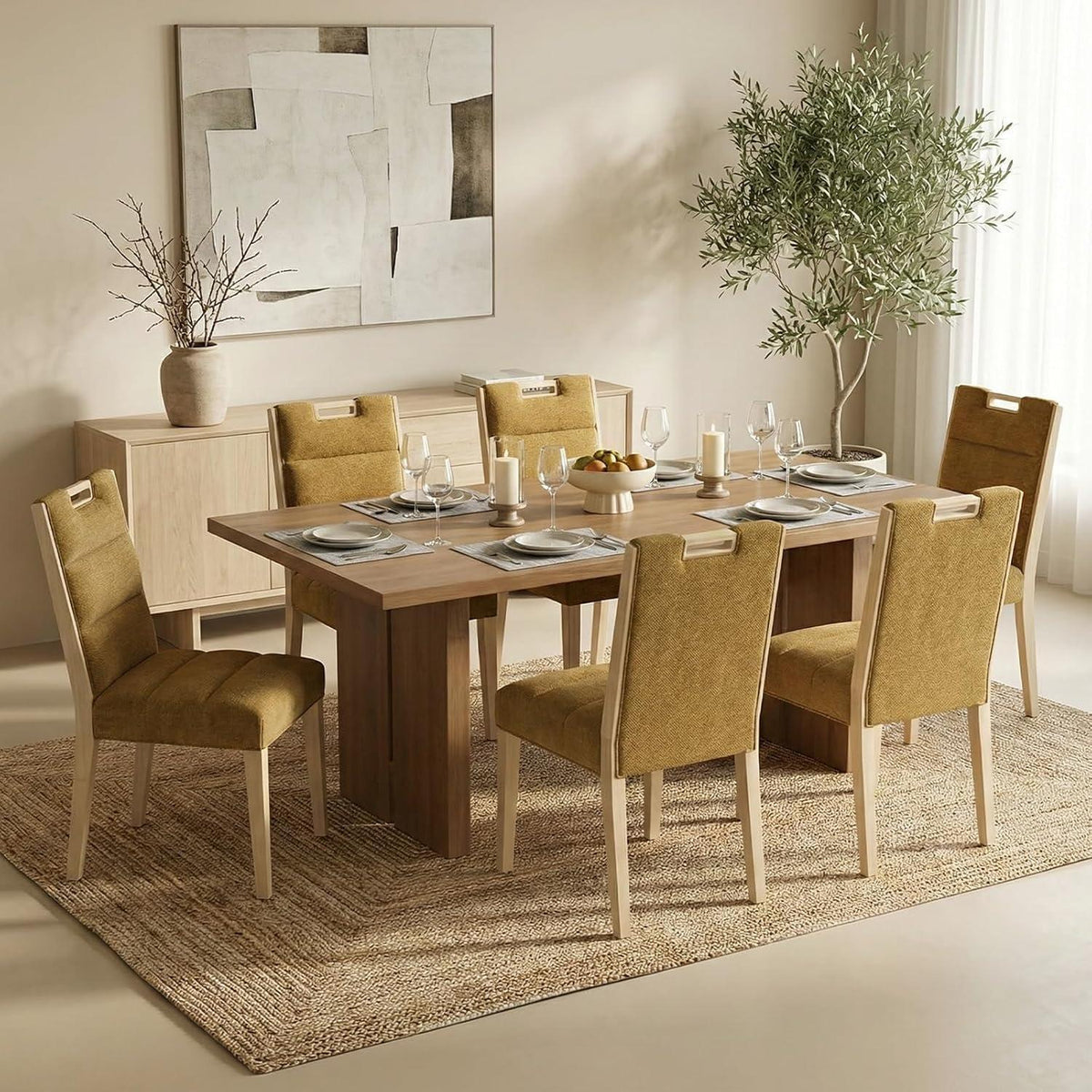 Chenille Esszimmerstühle 2er Set – Bequeme Polsterstühle Holz