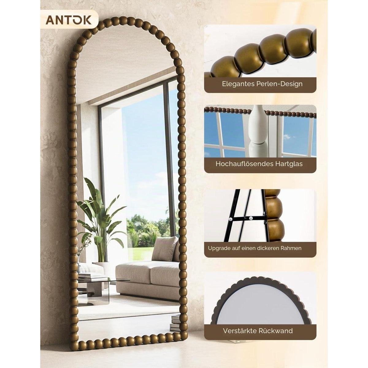 Ganzkörperspiegel 193x86 cm – Arch Design, Bronze