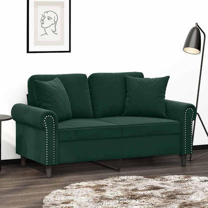 2-Sitzer Sofa Dunkelgrün mit Schlaffunktion & Zierkissen