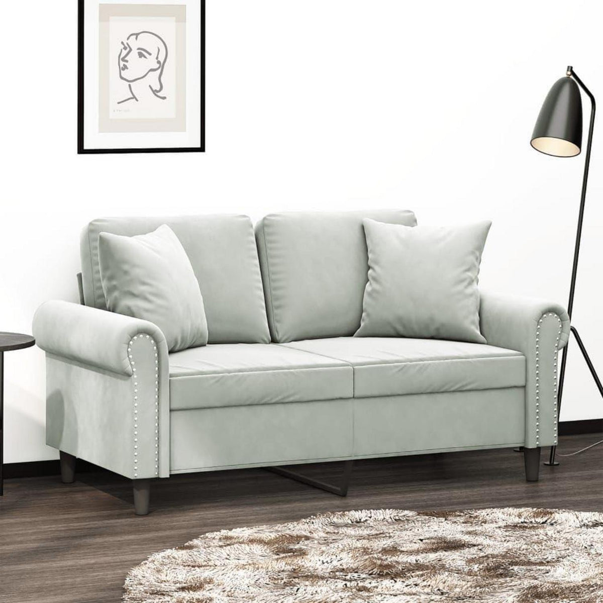 Samt Sofa Modern Kleines 2-Sitzer Sofa Hellgrau 120cm