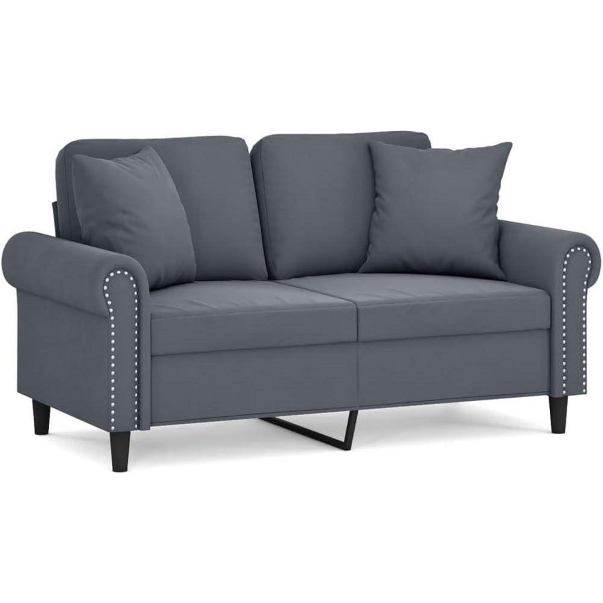 2-Sitzer Sofa Samt Dunkelgrau – Modernes Mini Sofa mit Kissen