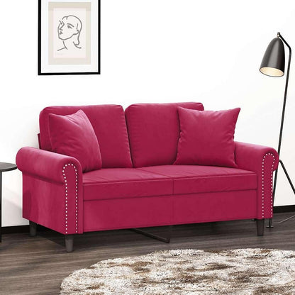 2-Sitzer Sofa Samt Weinrot – Modernes Mini Sofa mit Kissen