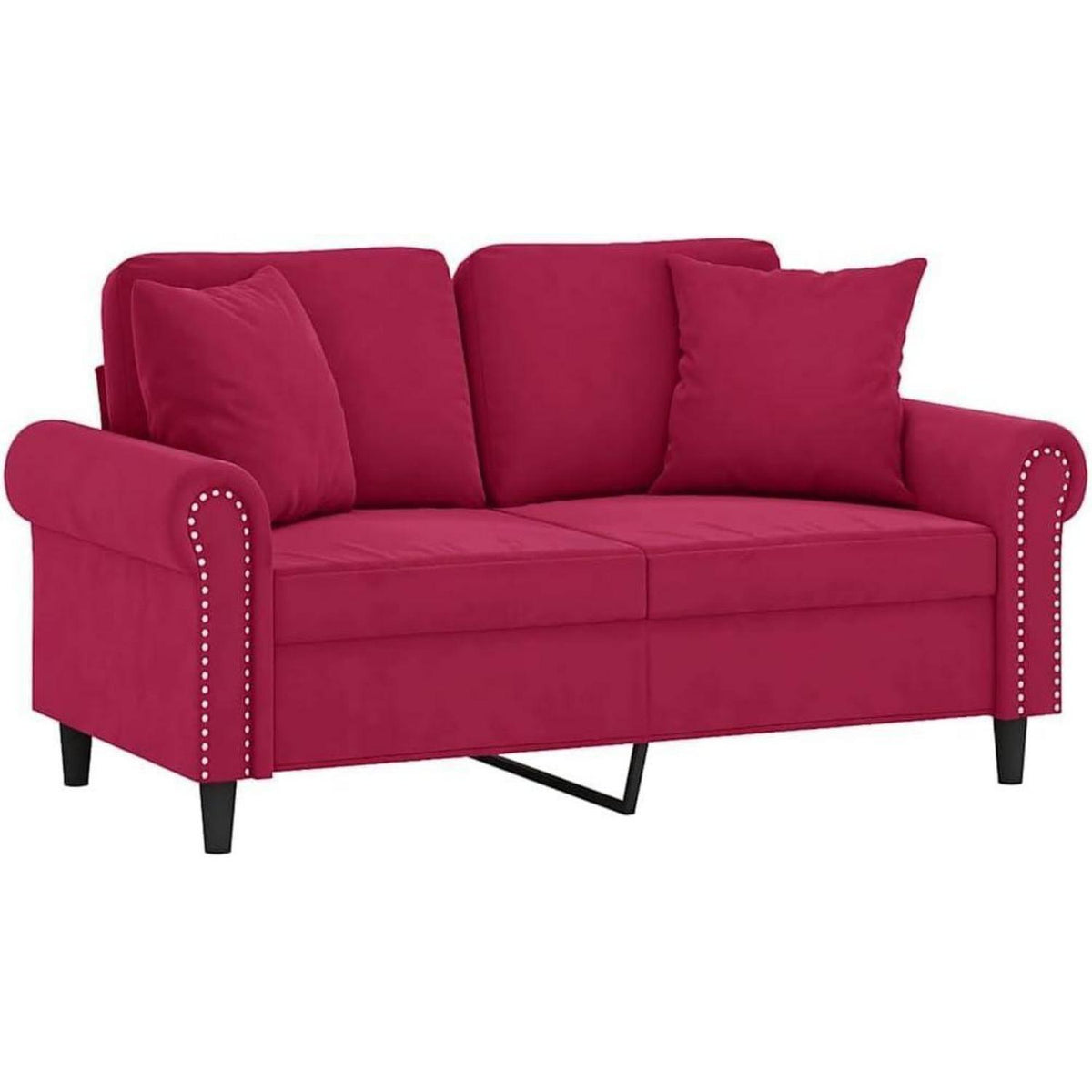 2-Sitzer Sofa Samt Weinrot – Modernes Mini Sofa mit Kissen