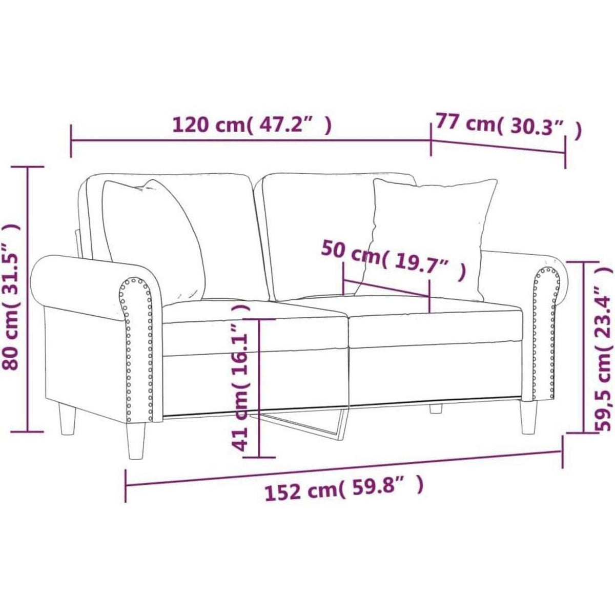 2-Sitzer Sofa Samt Creme – Modernes Mini Sofa mit Kissen