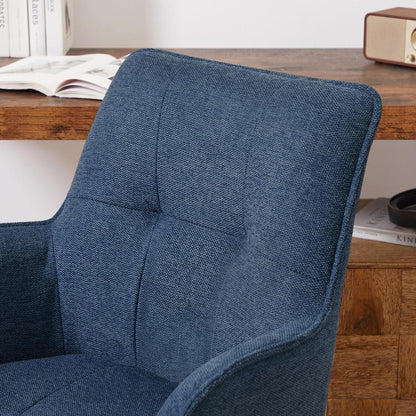 Drehbarer Sessel Blau Bouclé – Wohnzimmerstuhl mit Eichenholzbeinen