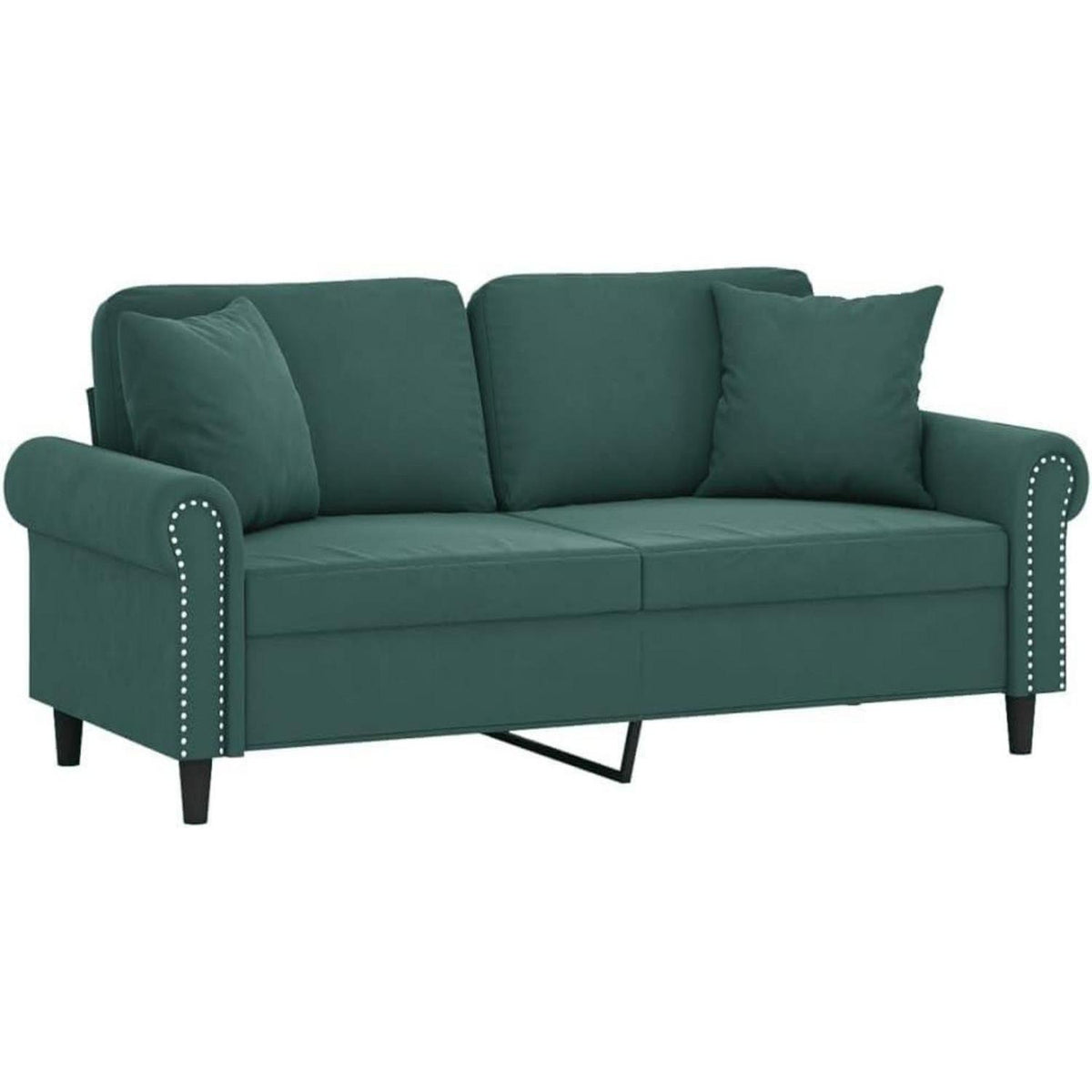 2-Sitzer Sofa Dunkelgrün mit Schlaffunktion & Zierkissen