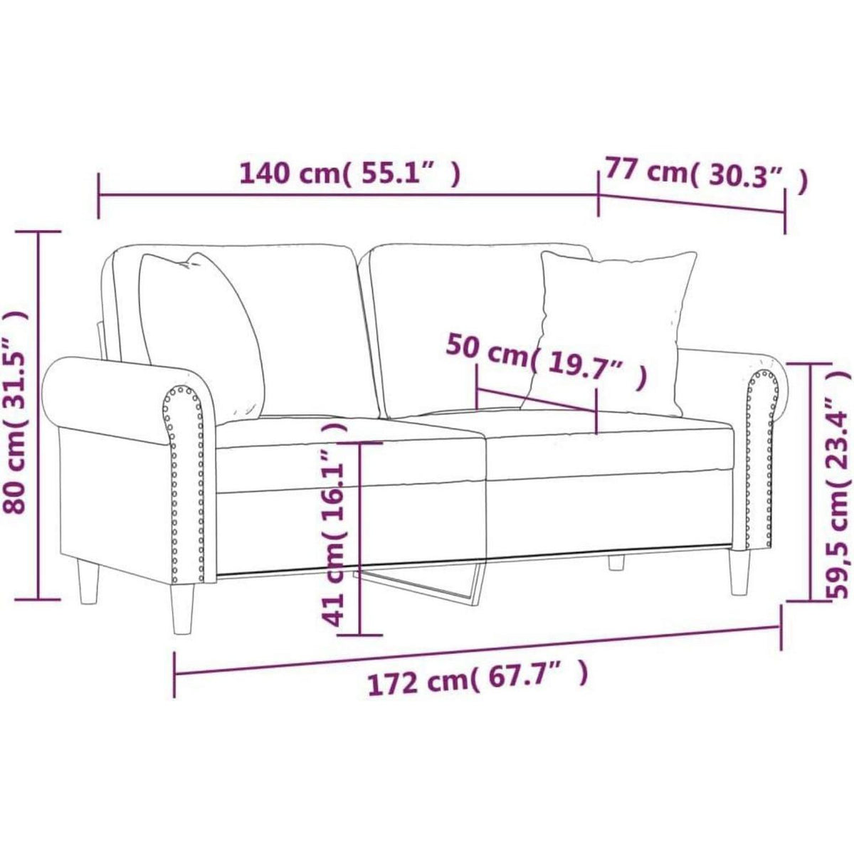 2-Sitzer Sofa mit Armlehne, Hellgrau, Samt