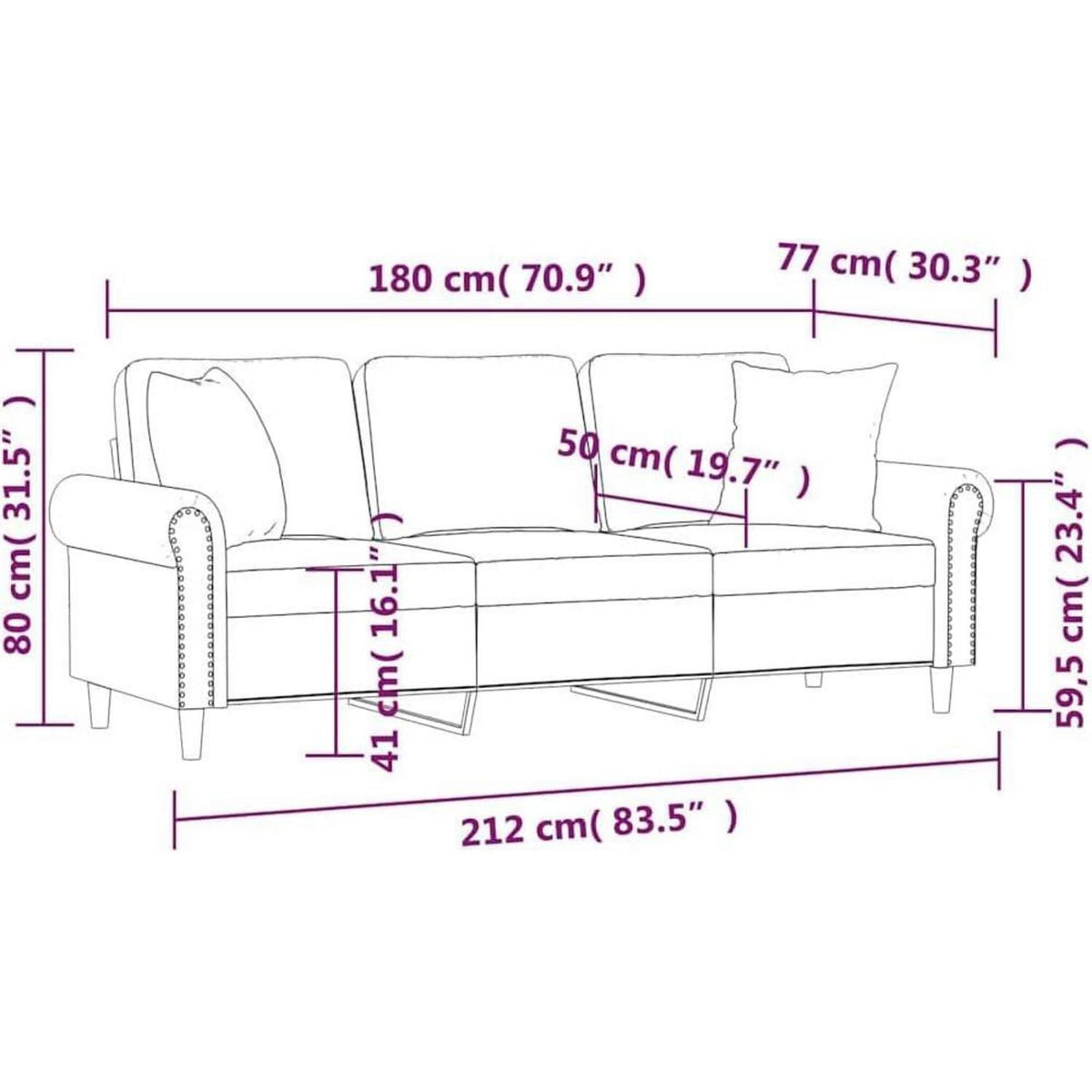 3-Sitzer Sofa Dunkelgrün Samt – Modernes Wohnzimmer Sofa 180cm