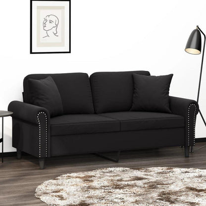 2-Sitzer Sofa Samt Schwarz – Modernes Mini Sofa mit Kissen