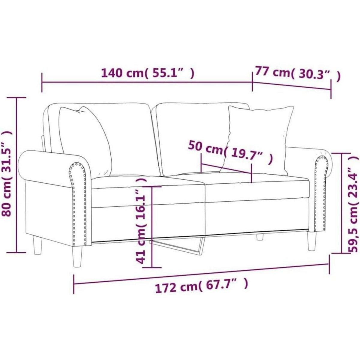 2-Sitzer Sofa Weinrot – Modernes Samtsofa mit Armlehne