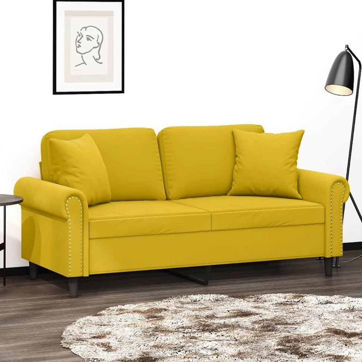 Doppelsitz Loungesofa mit Schlaffunktion, Gelb, Samt