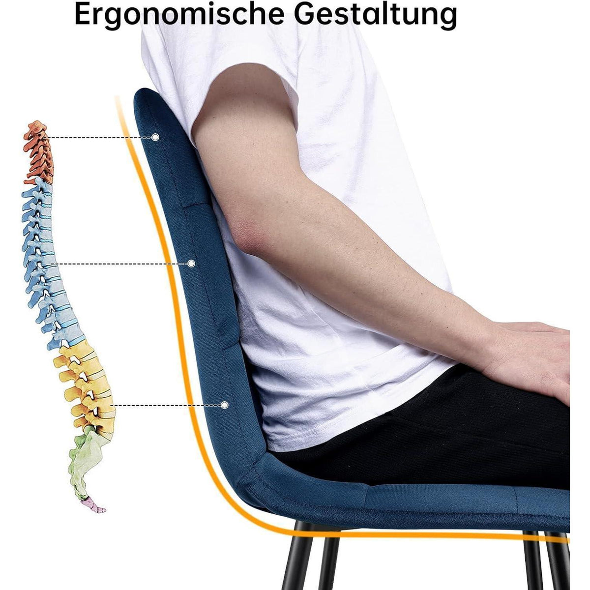 Esstisch Set Dunkelblau – Rechteckiger Küchentisch mit 6 Samtstühlen