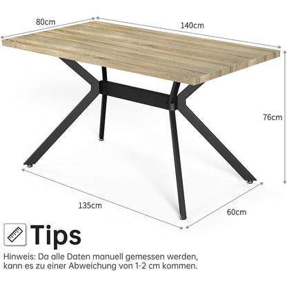 Esstisch Set mit 4 Samtstühlen – 140x80cm Holz Küchentisch