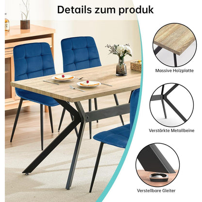 Esstisch Set mit 4 Samtstühlen – 140x80cm Holz Küchentisch