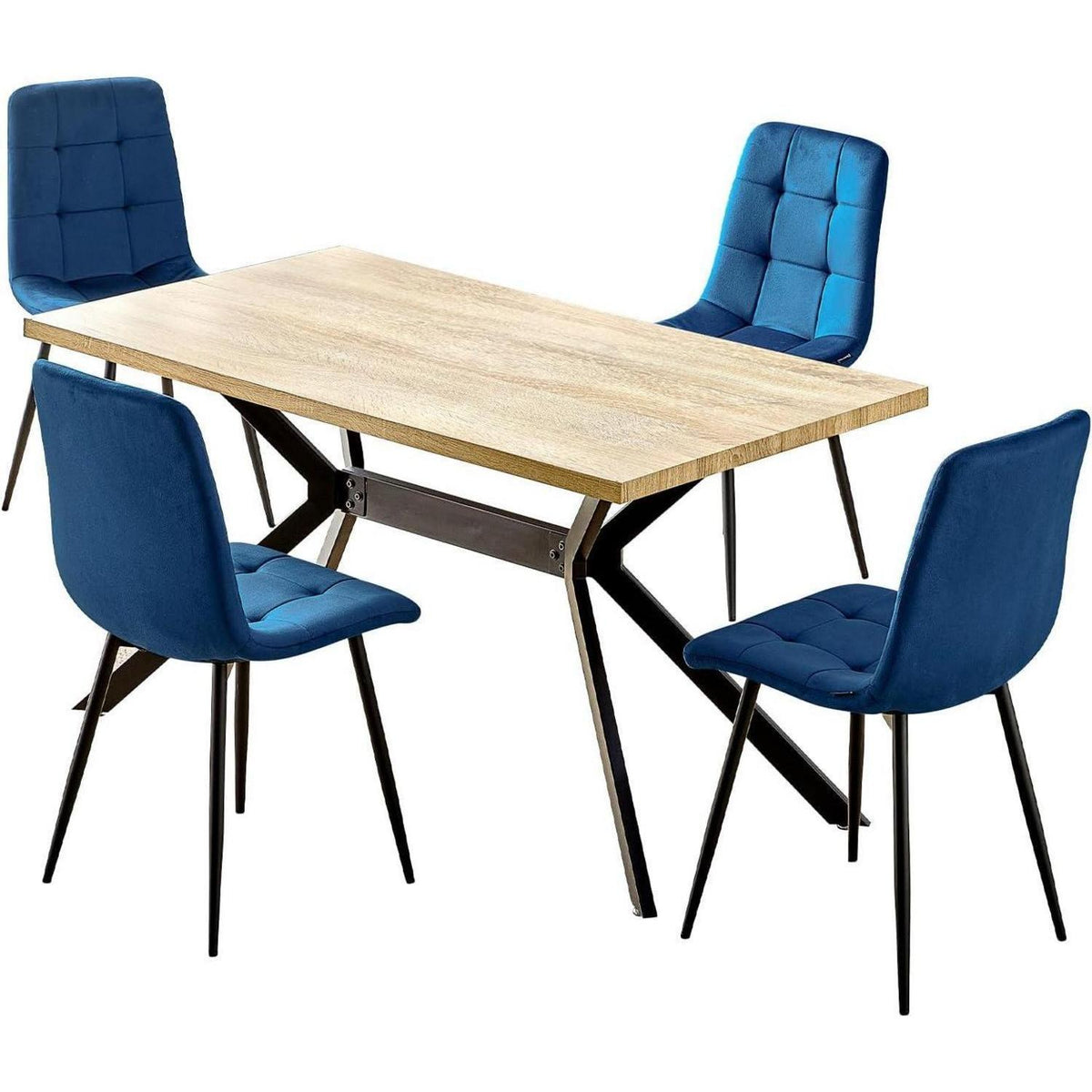 Esstisch Set mit 4 Samtstühlen – 140x80cm Holz Küchentisch
