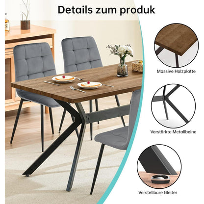 Esstisch Set Dunkelgrau & Dunkelholz | 140x80cm mit 6 Stühlen