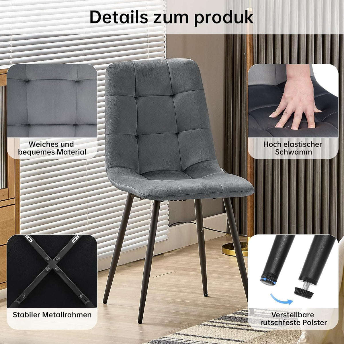 Esstisch Set Dunkelgrau & Dunkelholz | 140x80cm mit 6 Stühlen