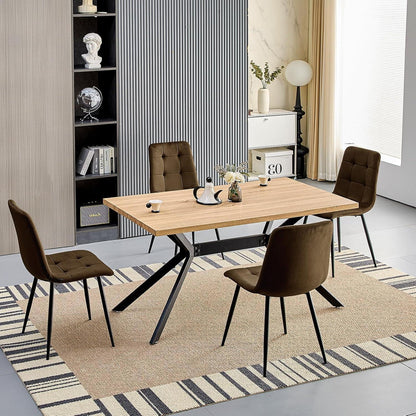 Esstisch Set mit 4 Samtstühlen – Helles Holz 140x80cm