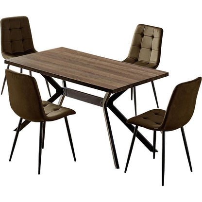 Esstisch Set Dunkelholz mit 4 Samtstühlen 140x80cm
