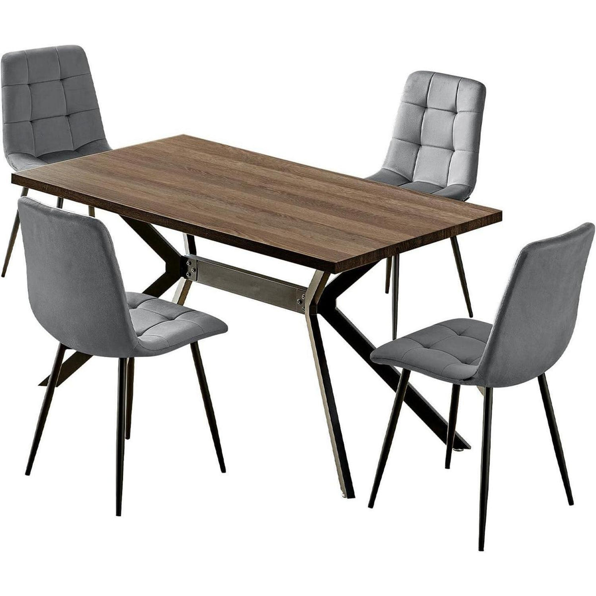 Esstisch Set Dunkelgrau & Dunkelholz 140x80cm mit 4 Stühlen