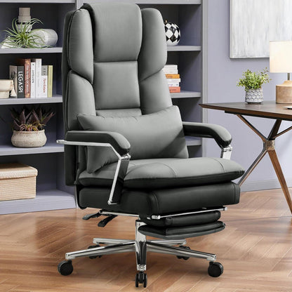 Ergonomischer Bürostuhl mit Fußstütze & Lendenwirbelstütze, Grau