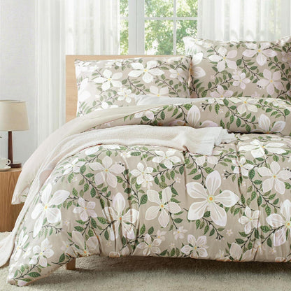 Blumen Bettwäsche Set 200x200 cm Beige Mikrofaser