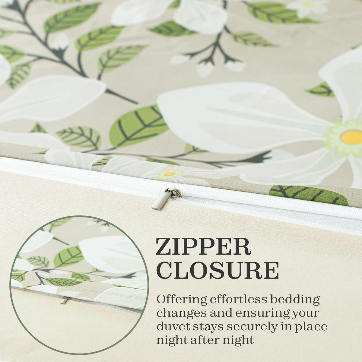 Blumen Bettwäsche Set 200x200 cm Beige Mikrofaser