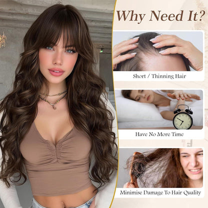 Welliges Pony Perücke Karamellbraun 60cm Hitzebeständig