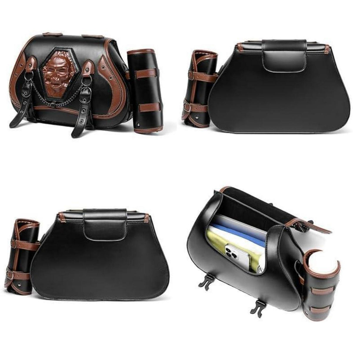 Motorrad Satteltasche 30L Wasserdicht mit Flaschenhalter in Lederoptik