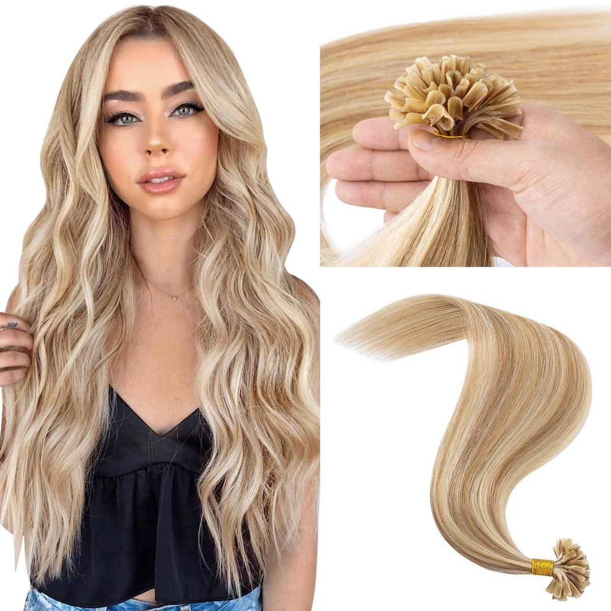 Echthaar Extensions Bondings 40cm #12P613 Goldbraun & Blond
