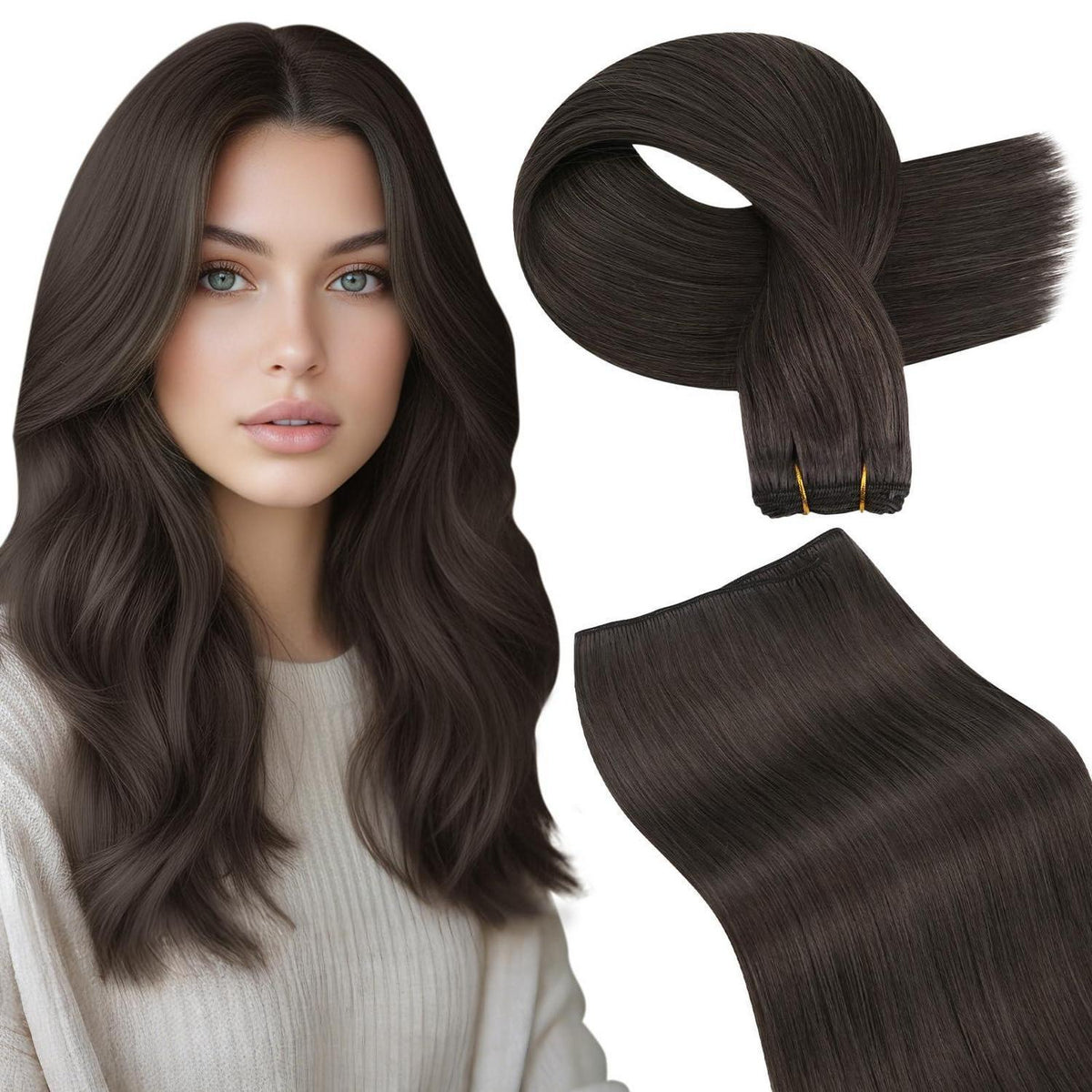 Echthaar Tressen Braun 60cm zum Einnähen – Natürliches Remy Haar