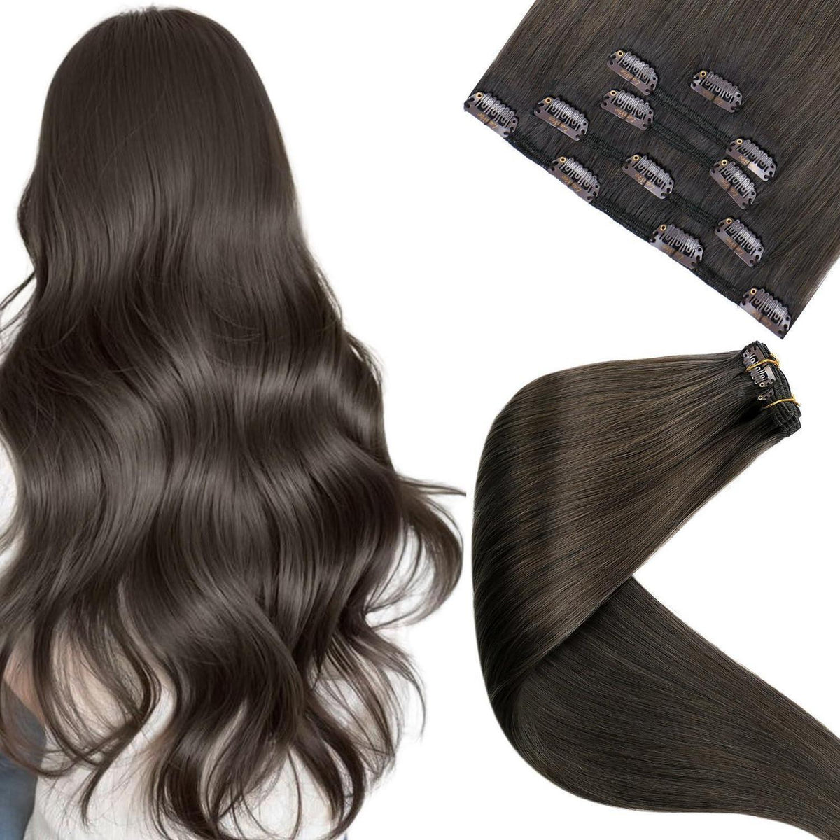 Echthaar Clip-Ins Braun 50cm - Haarverlängerung