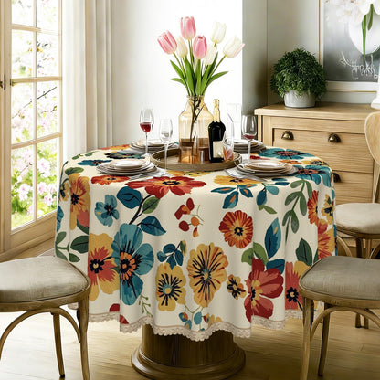 Runde Tischdecke 140 cm Vintage Wildblume | Wetterfest & Abwaschbar