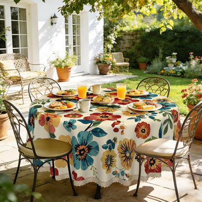 Runde Tischdecke 160 cm – Wetterfest & Vintage Wildblume