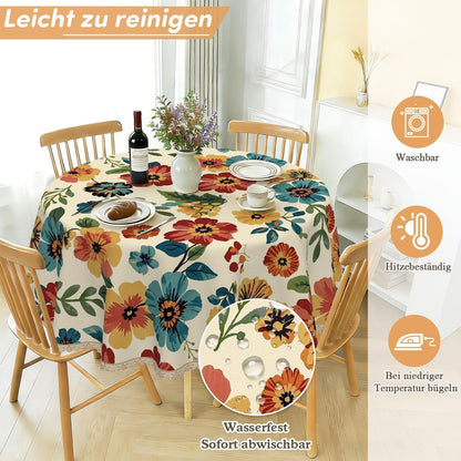 Runde Tischdecke 160 cm – Wetterfest & Vintage Wildblume