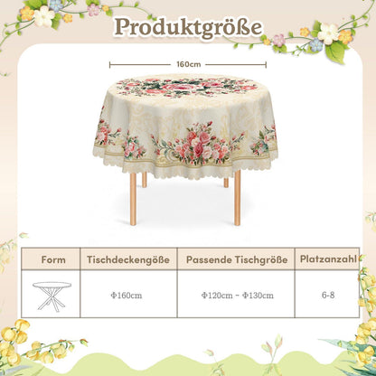 Runde Tischdecke 160 cm Rosenmuster – Wetterfest & Abwaschbar