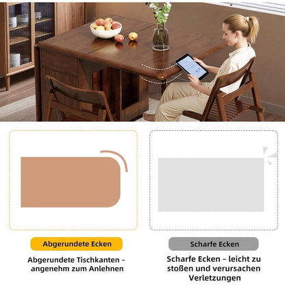 Ausziehbarer Esstisch Nussbaum mit Stauraum & Rollen
