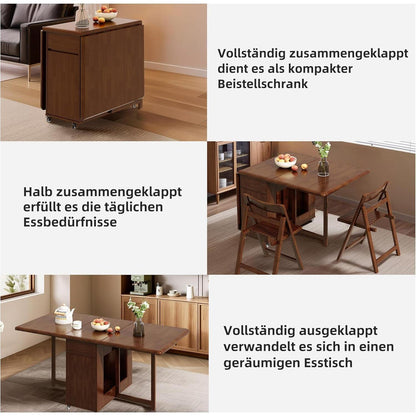 Ausziehbarer Esstisch Nussbaum mit Stauraum & Rollen